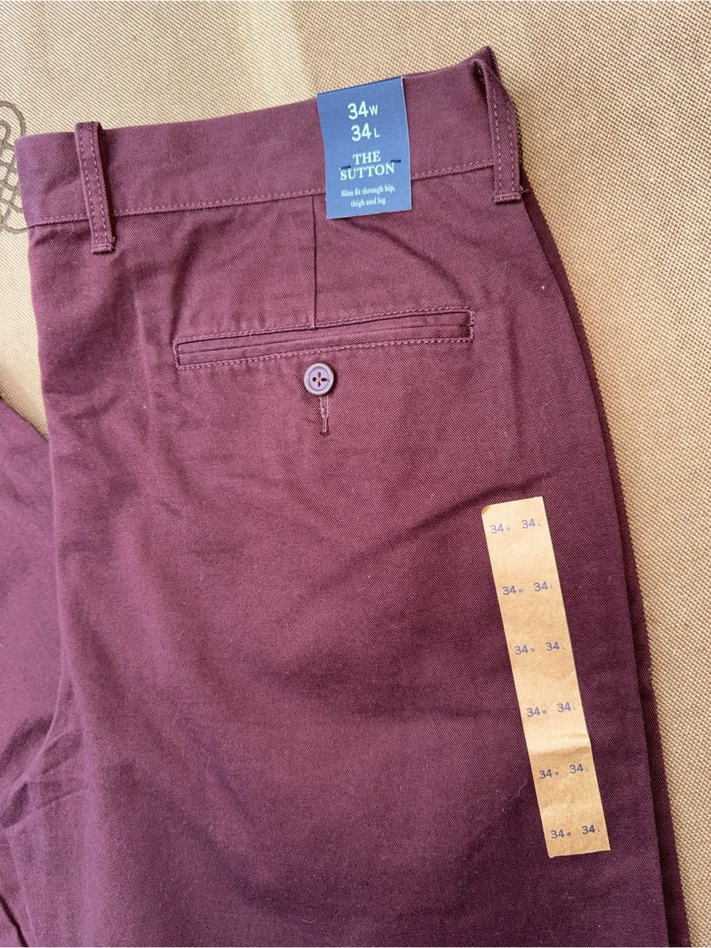 J.Crew NWT! Men'S The Sutton Slim Fit Pants In Burgundy Size 34